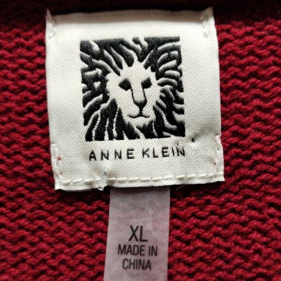 Anne Klein Size XL Red Cable Knit Jeweled Rhinestone Button Up Cardigan Sweater - Picture 6 of 7